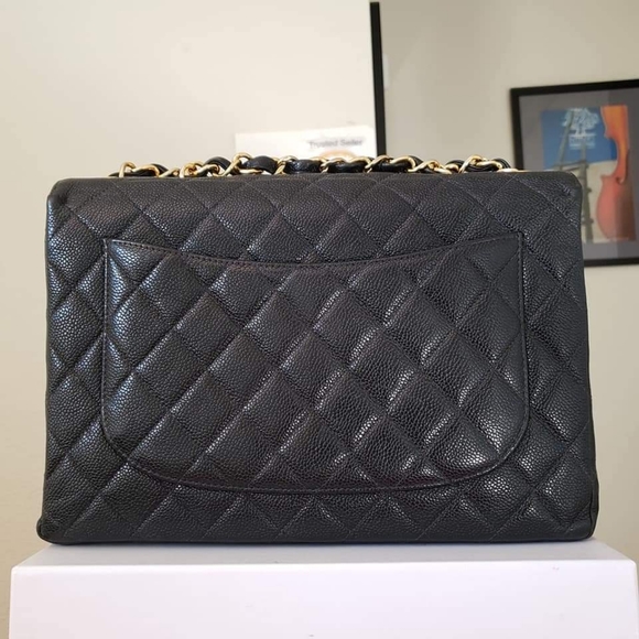 Chanel classic single flap black caviar gold hw bag jumbo - Picture 4 of 14